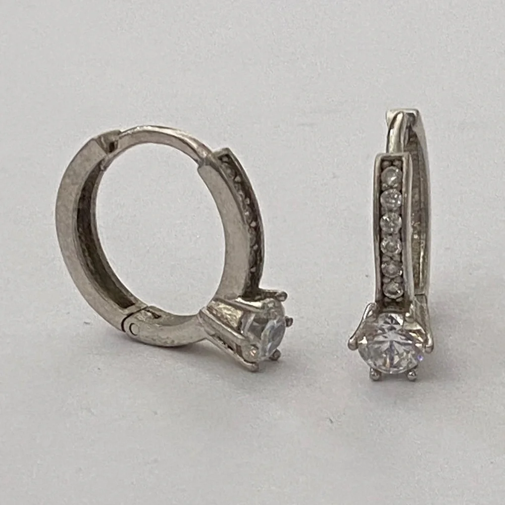 925 Silver cz hoop earrings clear cubic zirconia stones hoops